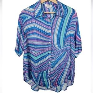 Frankie's Bikinis Set Fifi Blue Swirl Swim Resort Top Size Small